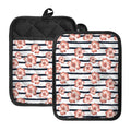 Pink Hibiscus Striped Pattern Print Pot Holders With Pocket