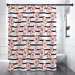 Pink Hibiscus Striped Pattern Print Premium Shower Curtain