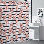 Pink Hibiscus Striped Pattern Print Premium Shower Curtain