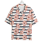 Pink Hibiscus Striped Pattern Print Rayon Hawaiian Shirt