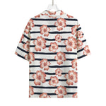 Pink Hibiscus Striped Pattern Print Rayon Hawaiian Shirt