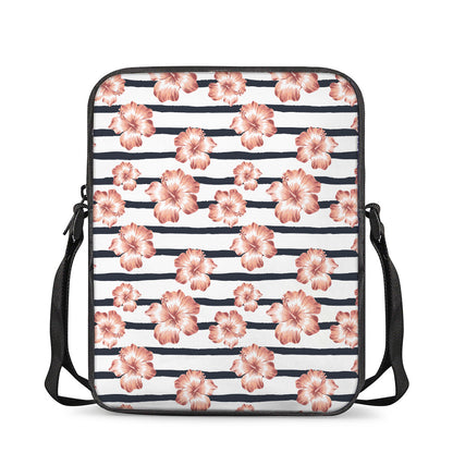 Pink Hibiscus Striped Pattern Print Rectangular Crossbody Bag