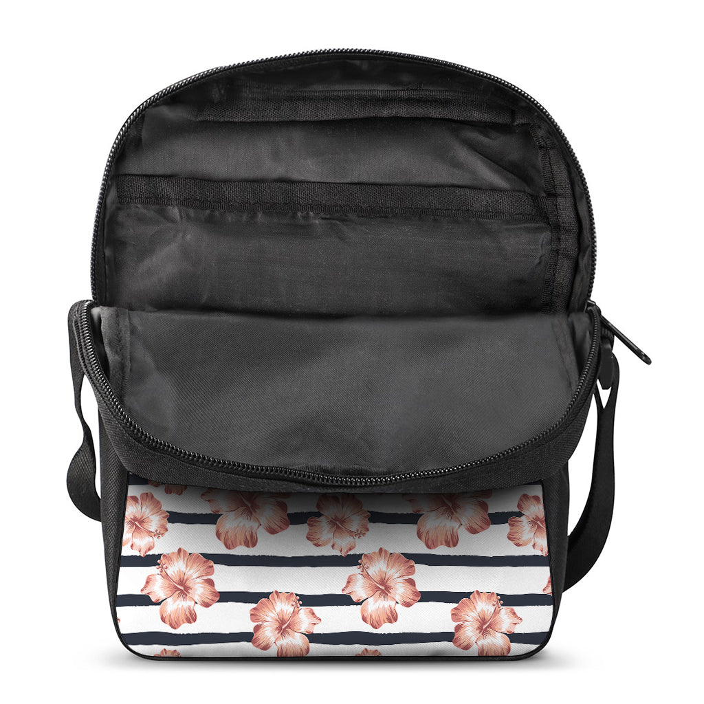 Pink Hibiscus Striped Pattern Print Rectangular Crossbody Bag