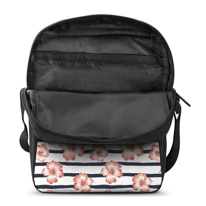Pink Hibiscus Striped Pattern Print Rectangular Crossbody Bag