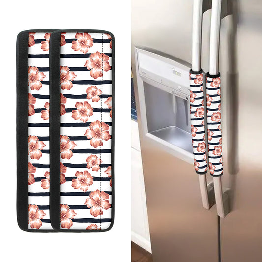 Pink Hibiscus Striped Pattern Print Refrigerator Handle Covers