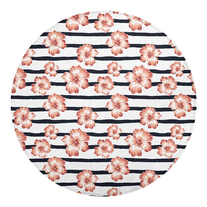 Pink Hibiscus Striped Pattern Print Round Blanket