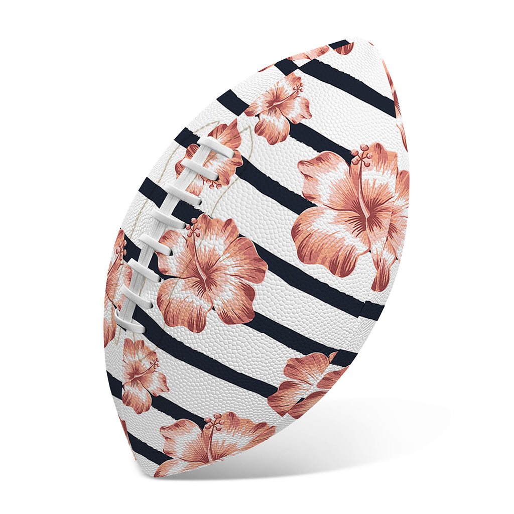 Pink Hibiscus Striped Pattern Print Rugby Ball
