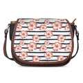 Pink Hibiscus Striped Pattern Print Saddle Bag