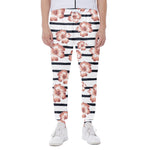 Pink Hibiscus Striped Pattern Print Scuba Joggers