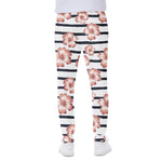 Pink Hibiscus Striped Pattern Print Scuba Joggers