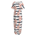 Pink Hibiscus Striped Pattern Print Short Sleeve Long Nightdress