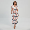 Pink Hibiscus Striped Pattern Print Short Sleeve Maxi Dress