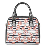 Pink Hibiscus Striped Pattern Print Shoulder Handbag