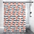Pink Hibiscus Striped Pattern Print Shower Curtain