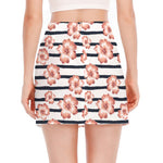 Pink Hibiscus Striped Pattern Print Side Slit Mini Skirt
