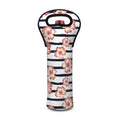 Pink Hibiscus Striped Pattern Print Single Neoprene Wine Tote