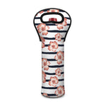 Pink Hibiscus Striped Pattern Print Single Neoprene Wine Tote