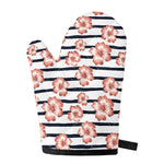 Pink Hibiscus Striped Pattern Print Single Oven Mitt