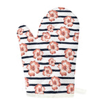 Pink Hibiscus Striped Pattern Print Single Oven Mitt