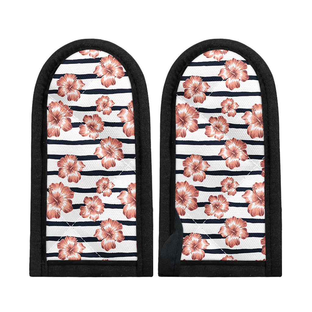 Pink Hibiscus Striped Pattern Print Skillet Handle Cover