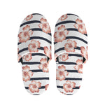 Pink Hibiscus Striped Pattern Print Slippers