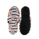 Pink Hibiscus Striped Pattern Print Slippers