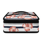 Pink Hibiscus Striped Pattern Print Small Lunch Bag