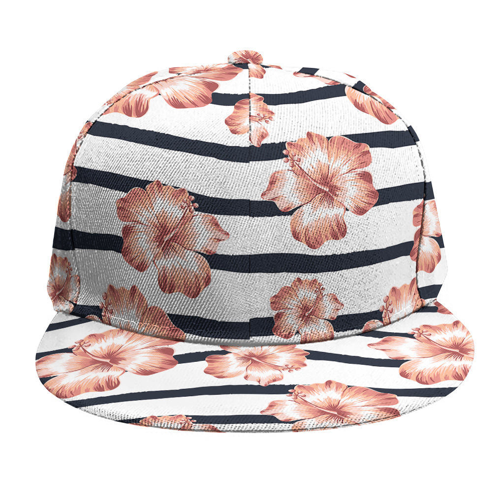 Pink Hibiscus Striped Pattern Print Snapback Cap