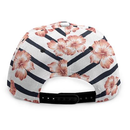 Pink Hibiscus Striped Pattern Print Snapback Cap