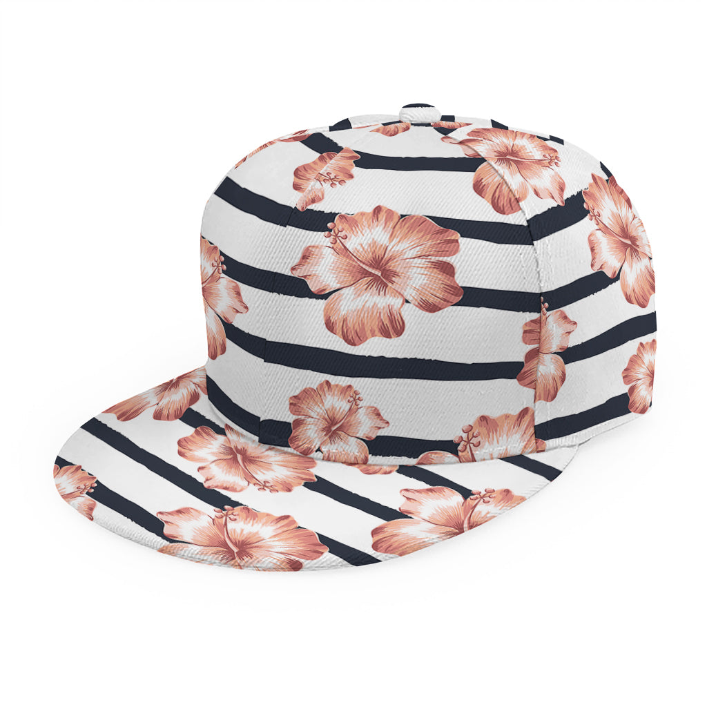 Pink Hibiscus Striped Pattern Print Snapback Cap