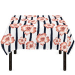 Pink Hibiscus Striped Pattern Print Tablecloth