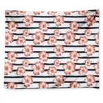 Pink Hibiscus Striped Pattern Print Tapestry