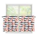Pink Hibiscus Striped Pattern Print Tier Curtains