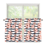 Pink Hibiscus Striped Pattern Print Tier Curtains