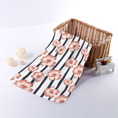Pink Hibiscus Striped Pattern Print Towel