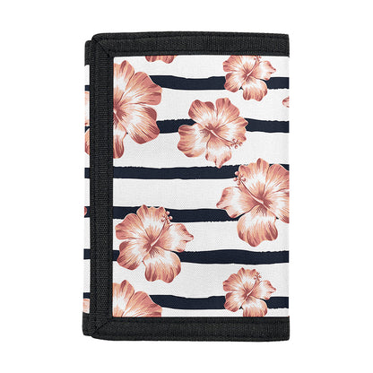 Pink Hibiscus Striped Pattern Print Trifold Wallet