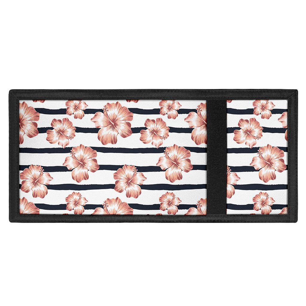 Pink Hibiscus Striped Pattern Print Trifold Wallet