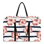 Pink Hibiscus Striped Pattern Print Utility Tote Bag
