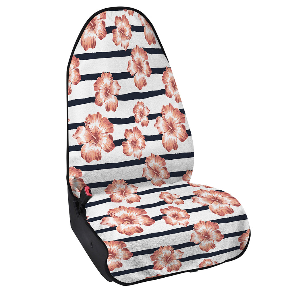 Pink Hibiscus Striped Pattern Print Waterproof Car Seat Cover