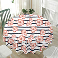 Pink Hibiscus Striped Pattern Print Waterproof Round Tablecloth