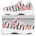 Pink Hibiscus Striped Pattern Print White Chunky Shoes