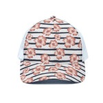 Pink Hibiscus Striped Pattern Print White Mesh Trucker Cap