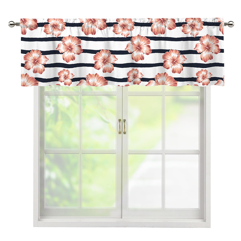 Pink Hibiscus Striped Pattern Print Window Valance