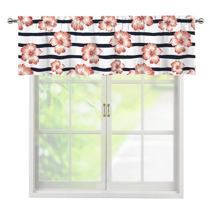 Pink Hibiscus Striped Pattern Print Window Valance