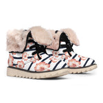 Pink Hibiscus Striped Pattern Print Winter Boots