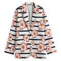 Pink Hibiscus Striped Pattern Print Women's Blazer