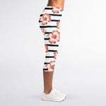 Pink Hibiscus Striped Pattern Print Women's Capri Leggings