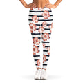 Pink Hibiscus Striped Pattern Print Women's Leggings