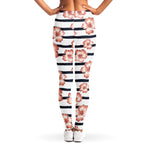 Pink Hibiscus Striped Pattern Print Women's Leggings