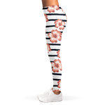 Pink Hibiscus Striped Pattern Print Women's Leggings